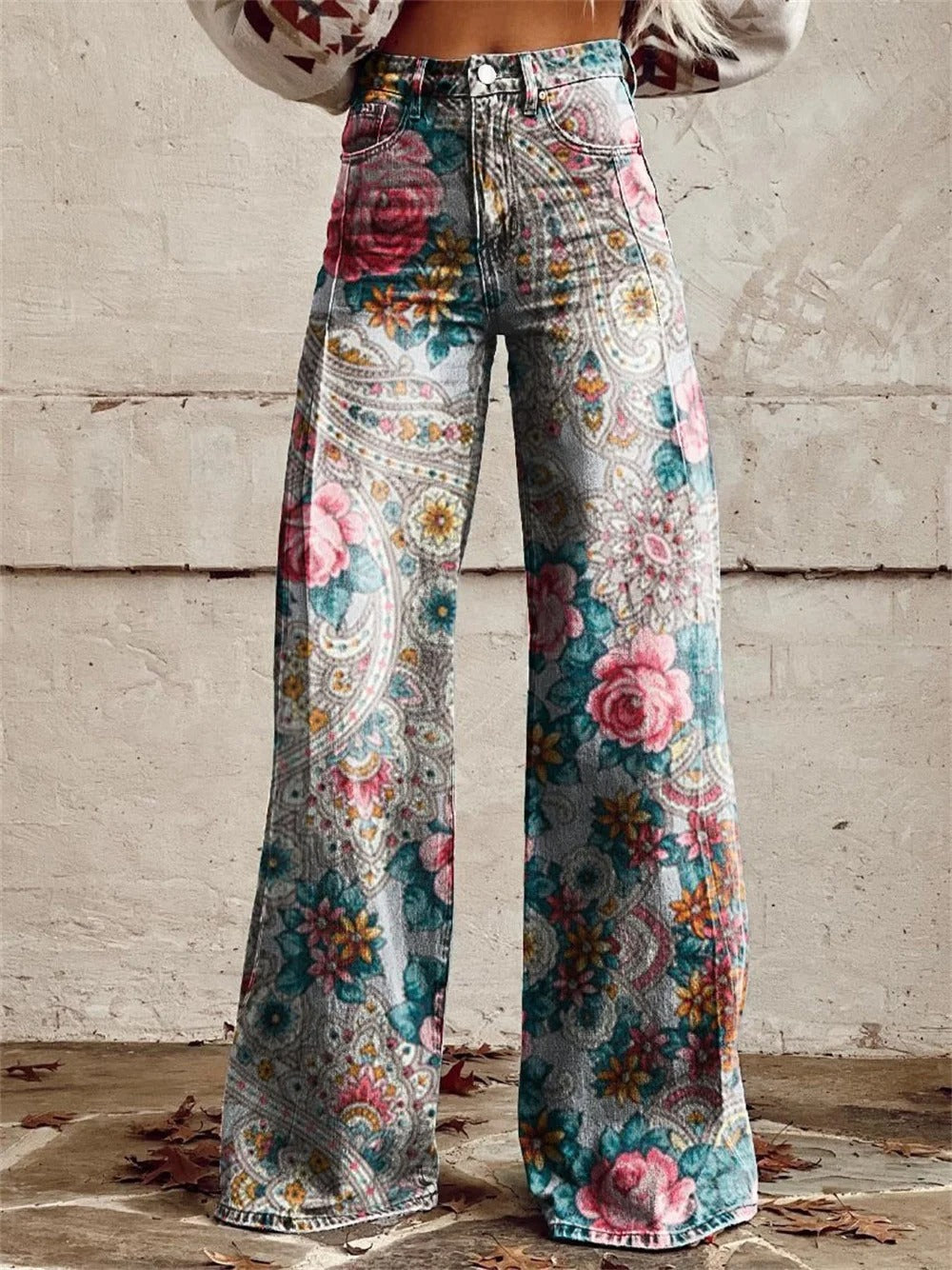 Alyssa™ – Pantalones Anchos Vintage con Estampado Floral Colorido