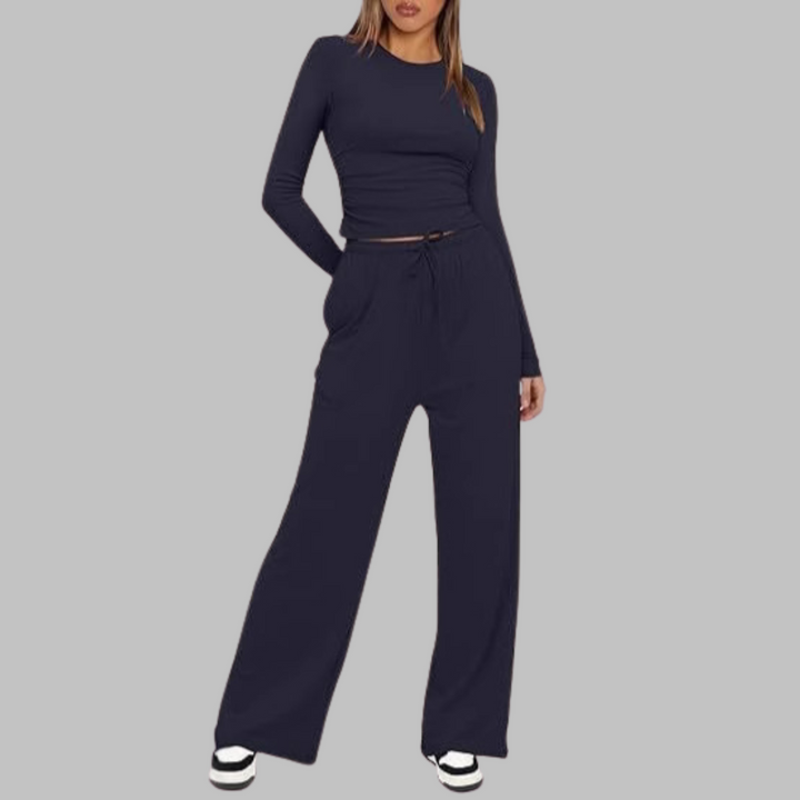 BELLE | Conjunto informal de top de manga larga y pantalones anchos