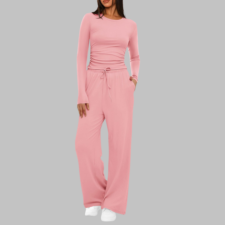 BELLE | Conjunto informal de top de manga larga y pantalones anchos