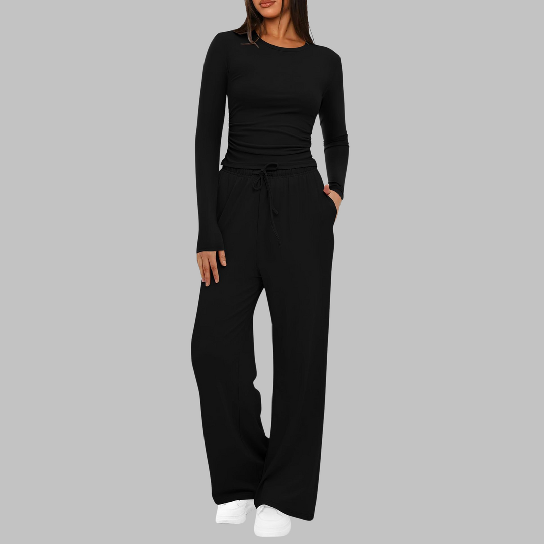 BELLE | Conjunto informal de top de manga larga y pantalones anchos