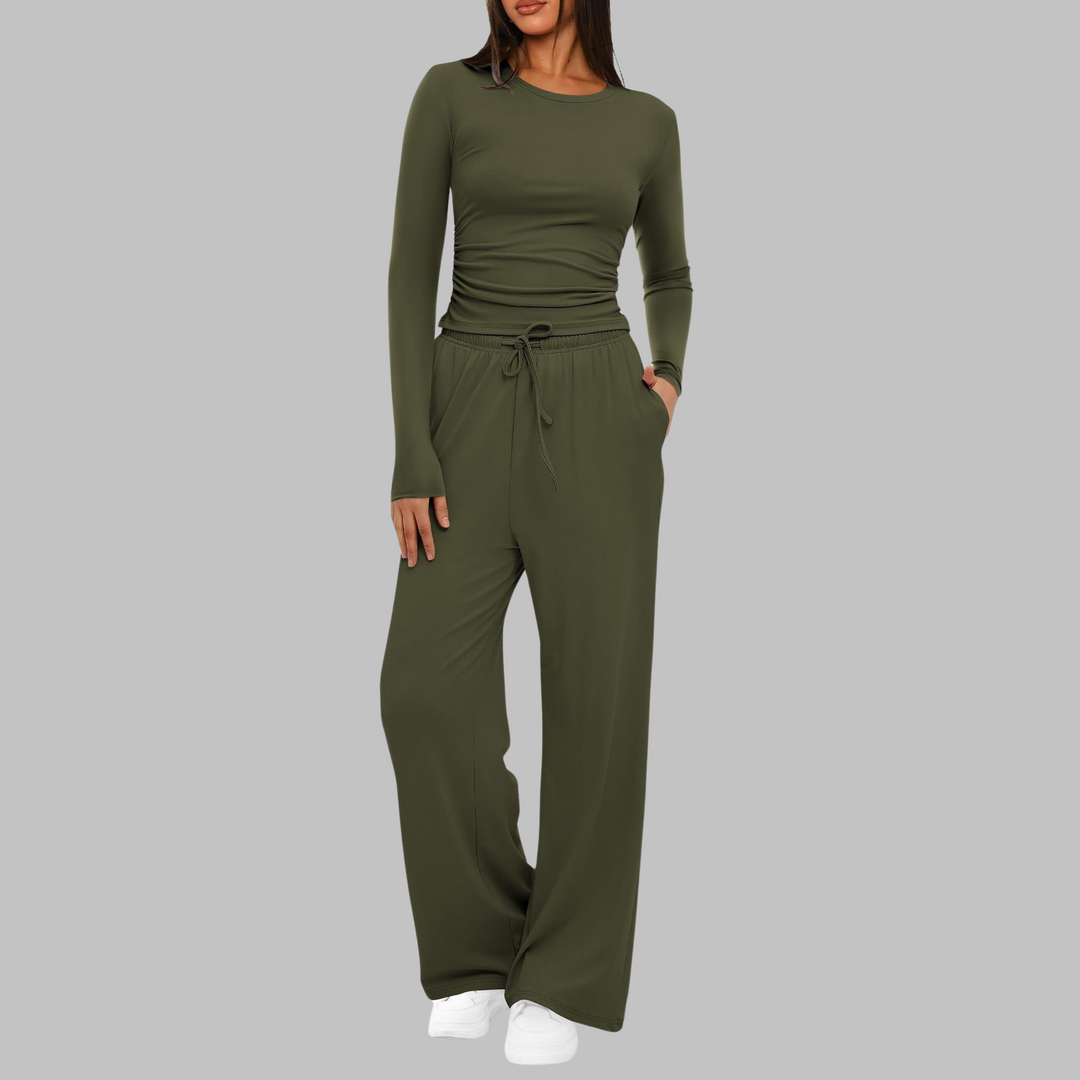 BELLE | Conjunto informal de top de manga larga y pantalones anchos