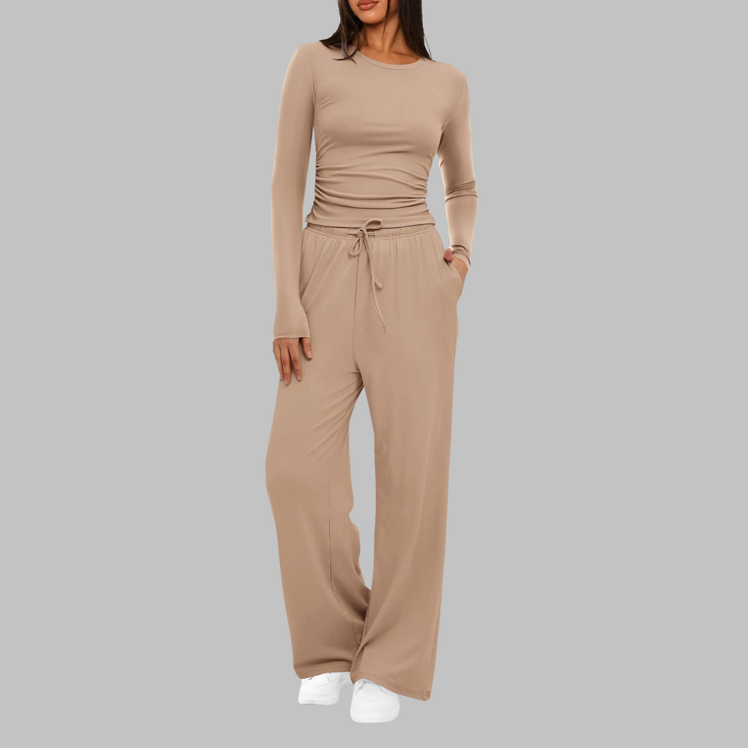 BELLE | Conjunto informal de top de manga larga y pantalones anchos