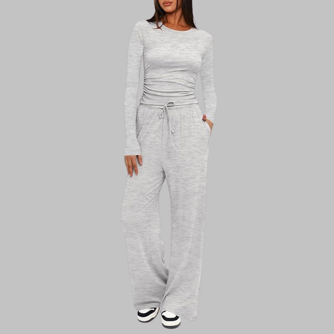 BELLE | Conjunto informal de top de manga larga y pantalones anchos