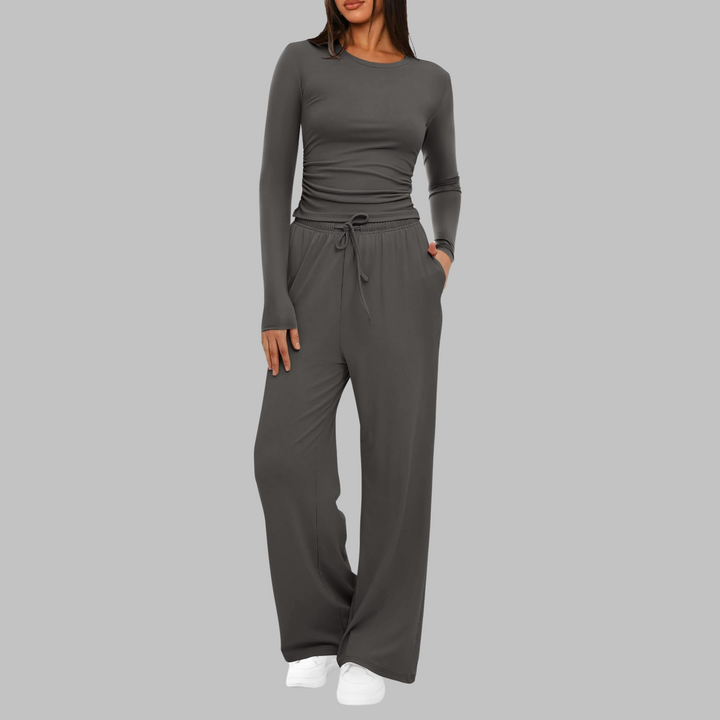 BELLE | Conjunto informal de top de manga larga y pantalones anchos