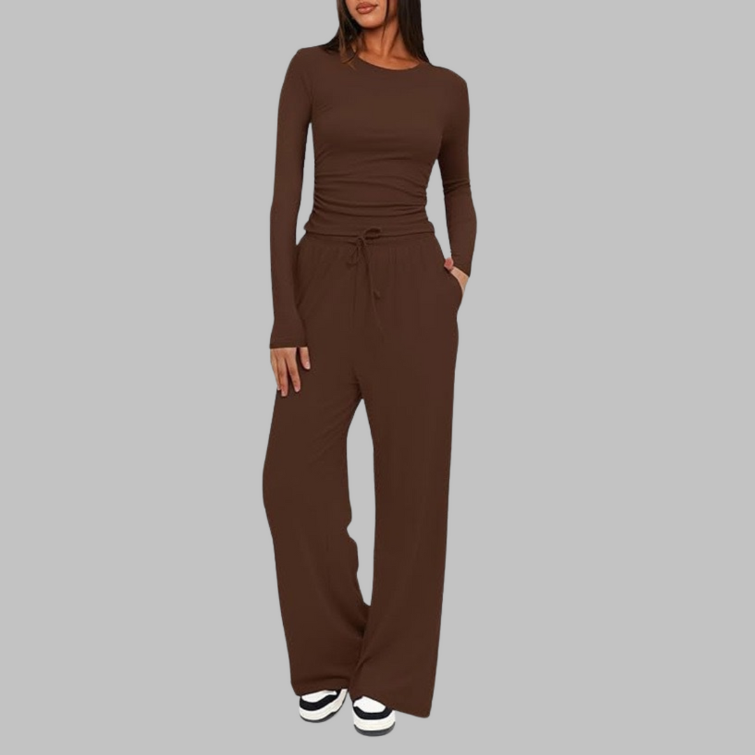 BELLE | Conjunto informal de top de manga larga y pantalones anchos