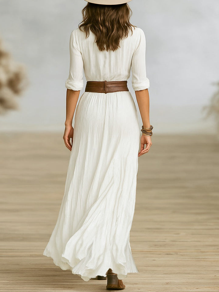 Elena | Vestido largo con cinturón de algodón y lino