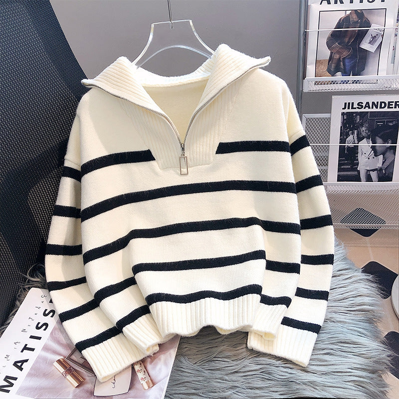 TIANA | Top elegante de manga larga con cuello y rayas